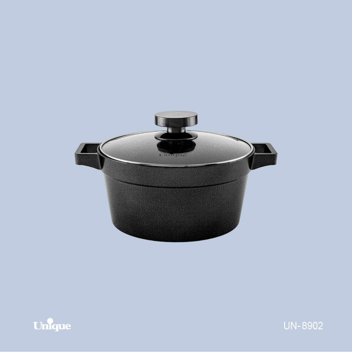 قابلمه تک سایز 16 برند یونیک Unique کد UN-8902 مدل دیاموند چدنی گرانیتی رنگ مشکی