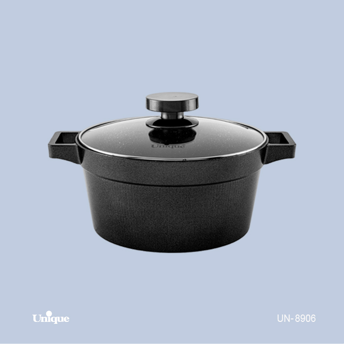 قابلمه تک سایز 24 برند یونیک Unique کد UN-8906 مدل دیاموند چدنی گرانیتی رنگ مشکی
