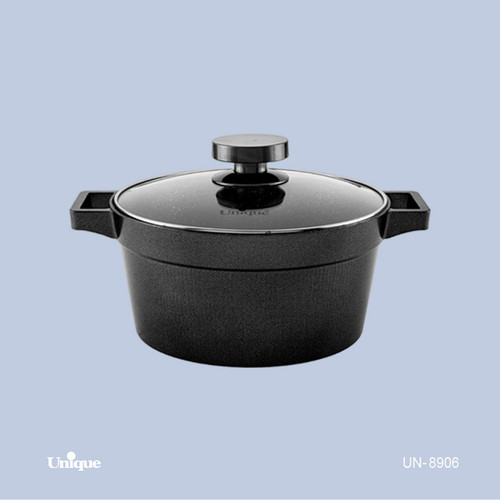 قابلمه تک سایز 24 برند یونیک Unique کد UN-8906 مدل دیاموند چدنی گرانیتی رنگ مشکی