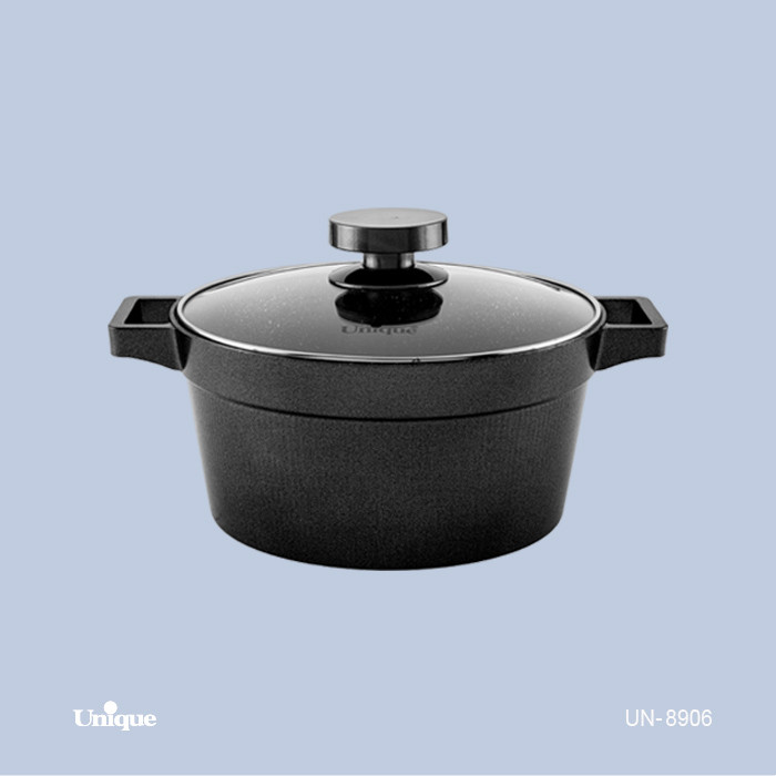 قابلمه تک سایز 24 برند یونیک Unique کد UN-8906 مدل دیاموند چدنی گرانیتی رنگ مشکی