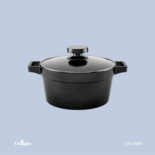 قابلمه تک سایز 20 برند یونیک Unique کد UN-8904 مدل دیاموند چدنی گرانیتی رنگ مشکی