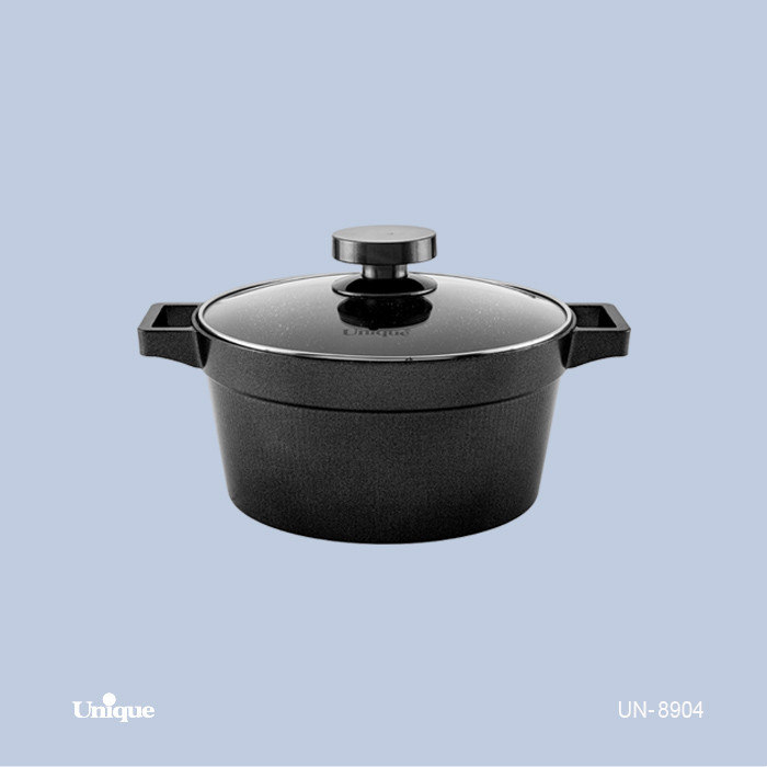 قابلمه تک سایز 20 برند یونیک Unique کد UN-8904 مدل دیاموند چدنی گرانیتی رنگ مشکی