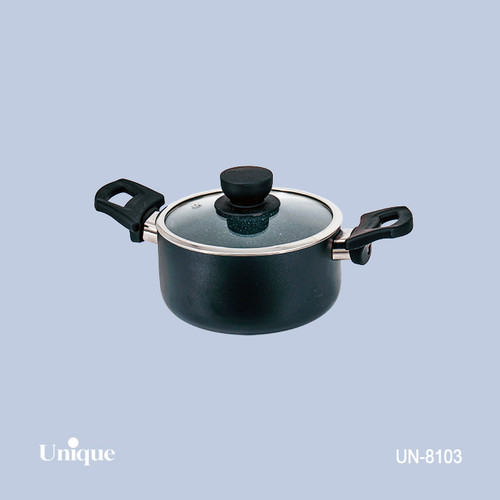 قابلمه تک سایز 16 برند یونیک Unique کد UN-8103 گرانیتی مشکی رنگ دسته باکالیتی