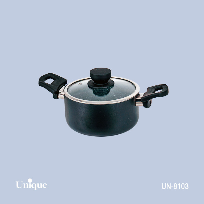 قابلمه تک سایز 16 برند یونیک Unique کد UN-8103 گرانیتی مشکی رنگ دسته باکالیتی