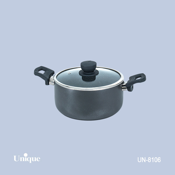 قابلمه تک سایز 20 برند یونیک Unique کد UN-8106 گرانیتی رنگ طوسی تیره دسته باکالیتی