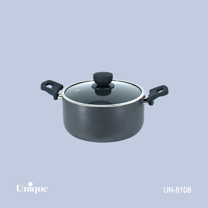 قابلمه تک سایز 24 برند یونیک Unique کد UN-8108 گرانیتی رنگ طوسی تیره دسته باکالیتی