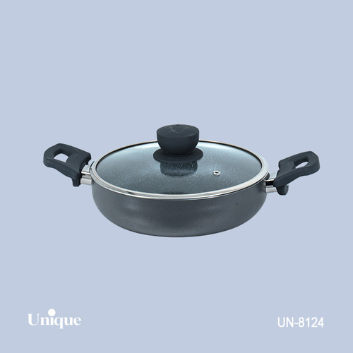 تابه تک سایز 24 برند یونیک Unique کد UN-8124گرانیتی رنگ طوسی تیره دسته دوتایی باکالیتی