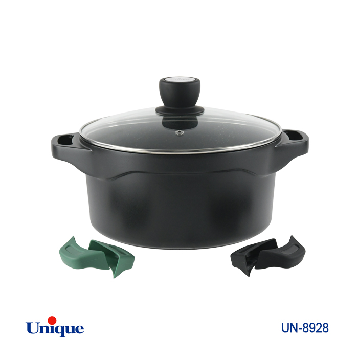 قابلمه تک سایز 28 برند یونیک Unique کد UN-8928 مدل هلیوس چدنی گرانیتی دسته سیلیکونی