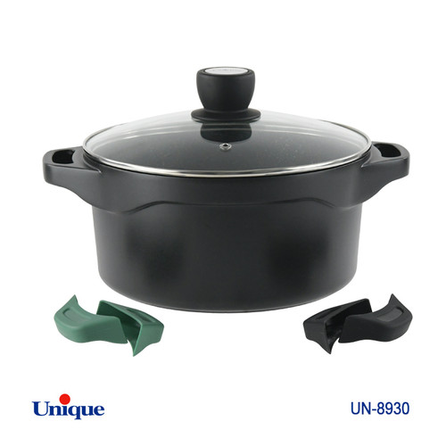قابلمه تک سایز 32 برند یونیک Unique کد UN-8930 مدل هلیوس چدنی گرانیتی دسته سیلیکونی