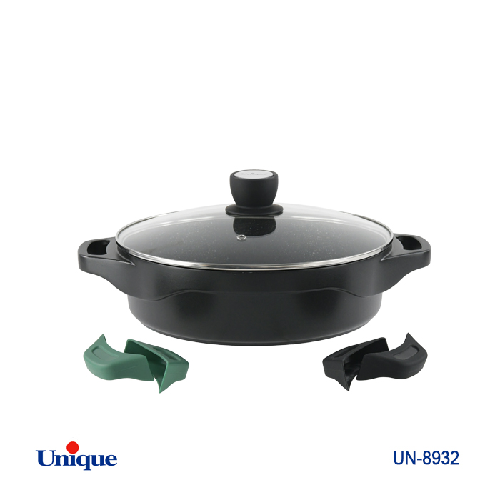 تابه تک سایز 28 برند یونیک Unique کد UN-8932 مدل هلیوس چدنی گرانیتی دسته سیلیکونی