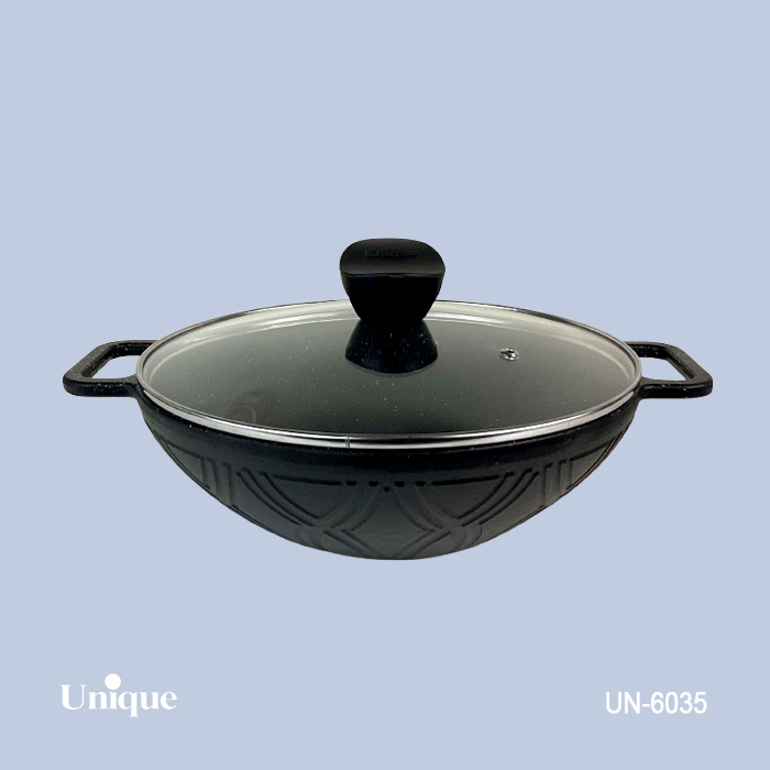 تابه تک سایز 24 برند یونیک Unique کد UN-6037 جنس چدنی گرانیتی دو دسته