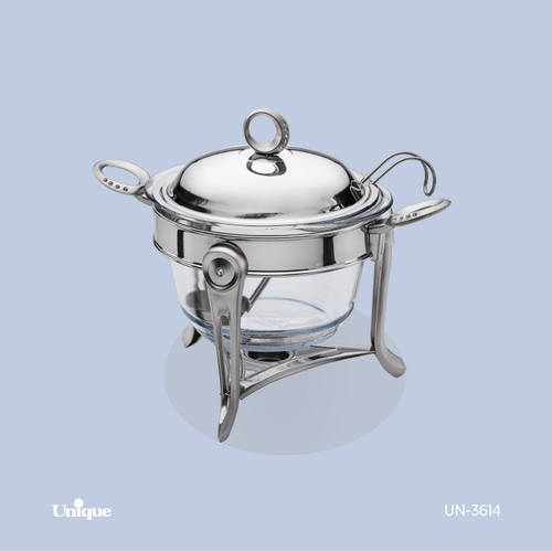 سوفله سوپ خوری برند یونیک Unique کد UN-3614 مدل نگین دار نقره ای با ملاقه