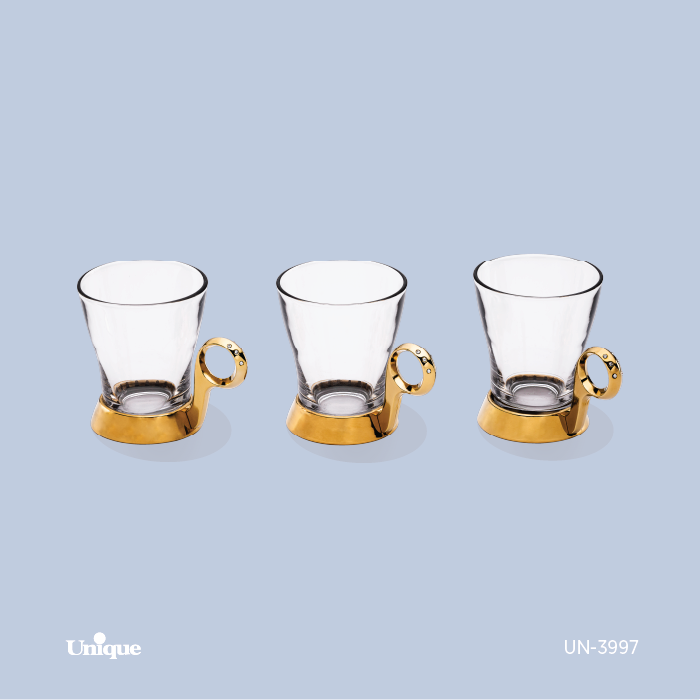 ست چایخوری برند یونیک Unique کد UN-3997 مدل نگین دار طلایی