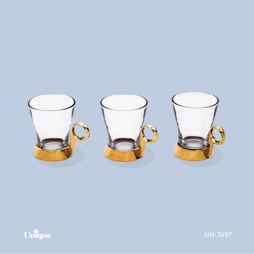 ست چایخوری برند یونیک Unique کد UN-3997 مدل نگین دار طلایی