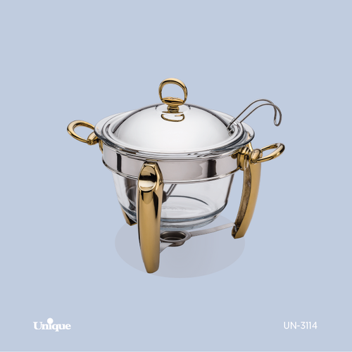 سوفله سوپ خوری برند یونیک Unique کد UN-3114 مدل پافیلی طلایی با ملاقه