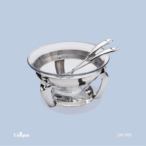 سوفله سالاد خوری برند یونیک Unique کد UN-3115 مدل پافیلی کروم با انبر