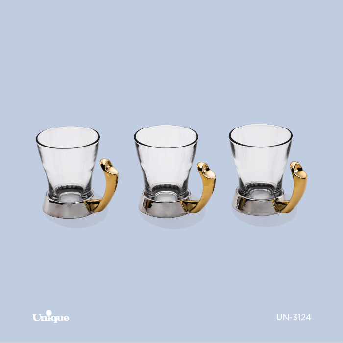 ست چایخوری برند یونیک Unique کد UN-3124 مدل پافیلی طلایی