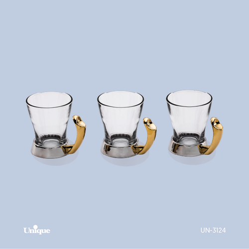 ست چایخوری برند یونیک Unique کد UN-3124 مدل پافیلی طلایی