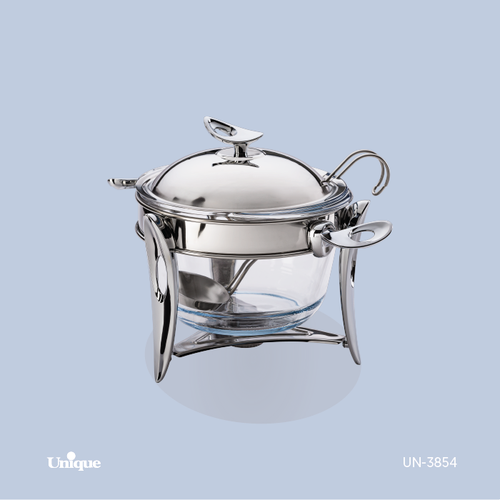 سوفله سوپ خوری برند یونیک Unique کد UN-3854 مدل قایقی نقره ای با ملاقه