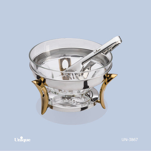 سوفله سالاد خوری برند یونیک Unique کد UN-3867 مدل قایقی طلایی با انبر