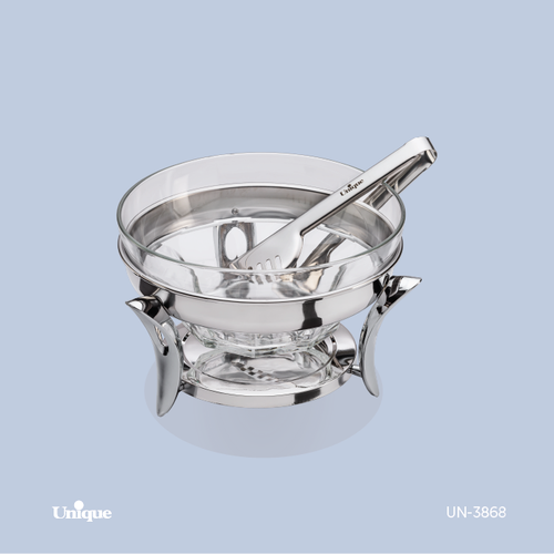 سوفله سالاد خوری برند یونیک Unique کد UN-3868 مدل قایقی نقره ای با انبر