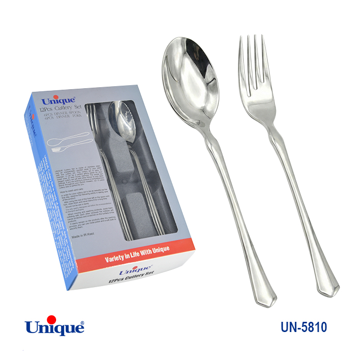 سرویس قاشق و چنگال غذاخوری 6 نفره برند یونیک Unique کد UN-5810 جنس استیل