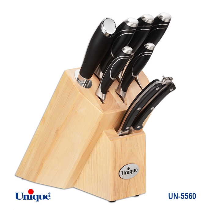 سرویس کارد و ساطور 8 پارچه برند یونیک Unique کد UN-5560 مدل پایه چوبی