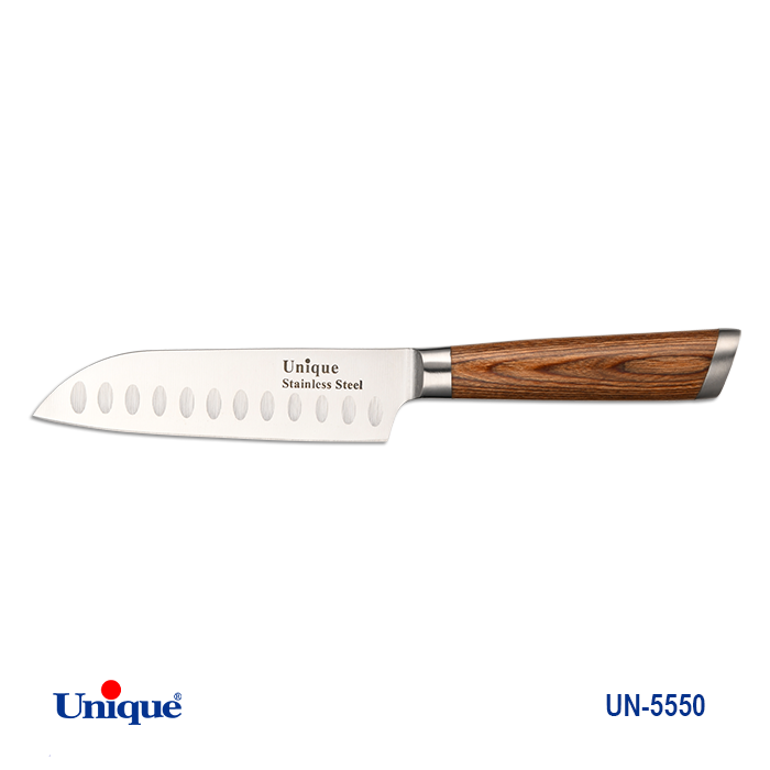 کارد تک آشپزخانه برند یونیک Unique کد UN-5550مدل سانتاکو دسته طرح چوب سایز 5 اینچ