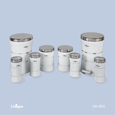 سرویس جهیزیه 8 پارچه استیل برند یونیک Unique کد UN-4592 مدل خطی کمر باریک رنگ سفید