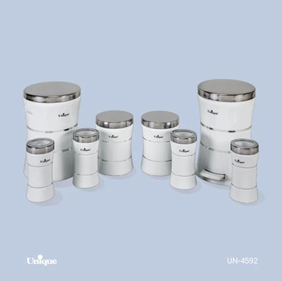 سرویس جهیزیه 8 پارچه استیل برند یونیک Unique کد UN-4592 مدل خطی کمر باریک رنگ سفید