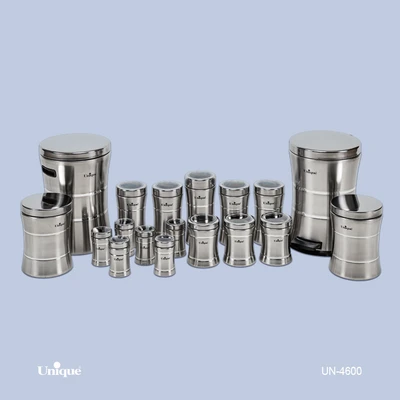 سرویس جهیزیه 18 پارچه استیل برند یونیک Unique کد UN-4600 مدل خطی کمر باریک رنگ کروم