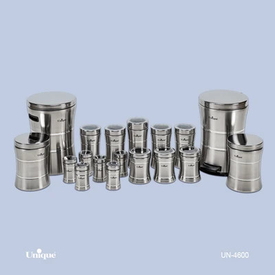 سرویس جهیزیه 18 پارچه استیل برند یونیک Unique کد UN-4600 مدل خطی کمر باریک رنگ کروم