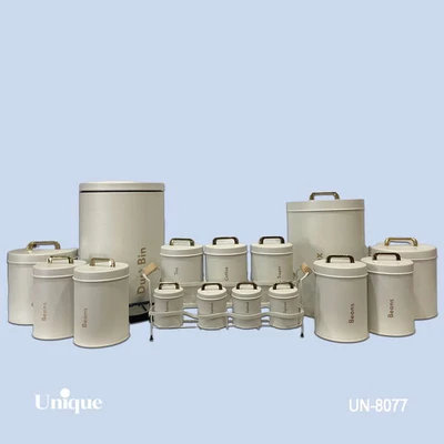 سرویس جهیزیه 16 پارچه فانتزی برند یونیک Unique کد UN-8077 مدل استوانه رنگ نباتی (کرم) درب فلزی
