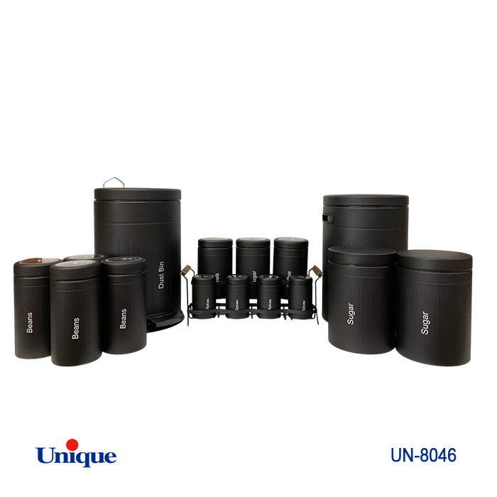سرویس جهیزیه 16 پارچه برند یونیک Unique کد UN-8046 مدل فلورانس رنگ مشکی درب فلزی