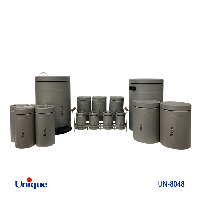 سرویس جهیزیه 16 پارچه برند یونیک Unique کد UN-8048 مدل فلورانس رنگ طوسی درب فلزی