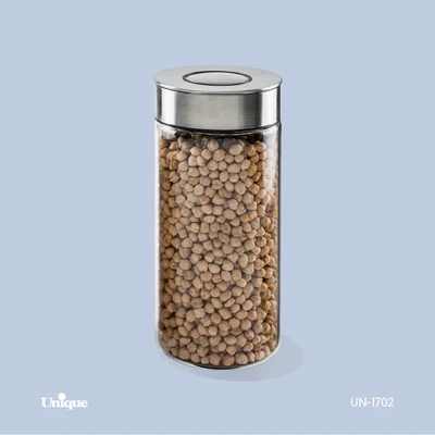 بانکه شیشه ای 20 سانتی برند یونیک Unique کد UN-1702 درب استیل