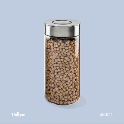 بانکه شیشه ای 20 سانتی برند یونیک Unique کد UN-1702 درب استیل