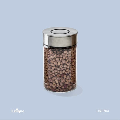 بانکه شیشه ای 15 سانتی برند یونیک Unique کد UN-1704 درب استیل