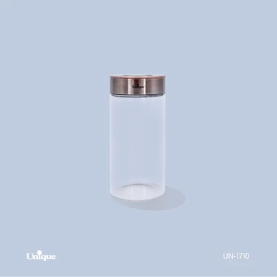بانکه شیشه ای 20 سانتی برند یونیک Unique کد UN-1710 درب استیل رنگ مسی
