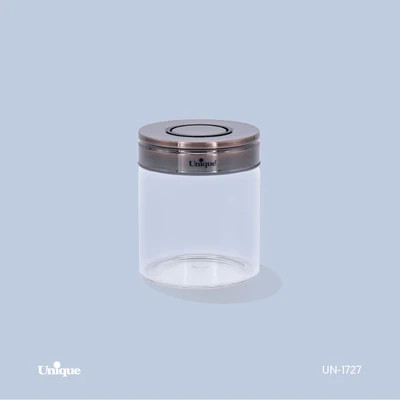 بانکه شیشه ای 7.5 سانتی برند یونیک Unique کد UN-1727 درب استیل رنگ مسی