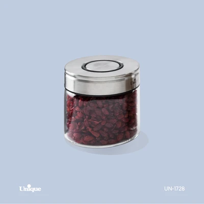 بانکه شیشه ای 7.5 سانتی برند یونیک Unique کد UN-1728 درب استیل