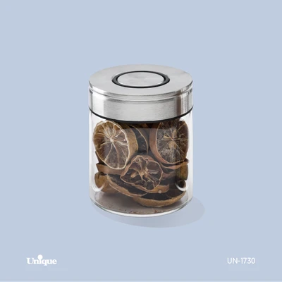 بانکه شیشه ای 6 سانتی برند یونیک Unique کد UN-1730 درب استیل