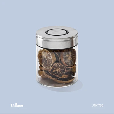 بانکه شیشه ای 6 سانتی برند یونیک Unique کد UN-1730 درب استیل