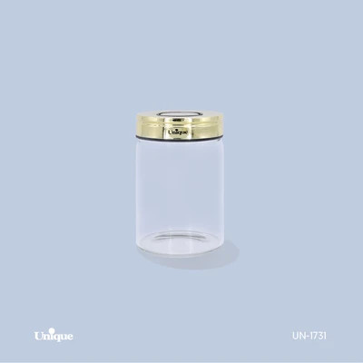 بانکه شیشه ای 9.5 سانتی برند یونیک Unique کد UN-1731 درب استیل طلایی