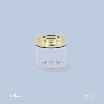 بانکه شیشه ای 6 سانتی برند یونیک Unique کد UN-1735 درب استیل طلایی