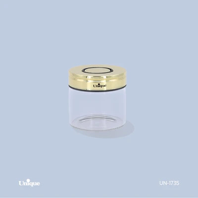 بانکه شیشه ای 6 سانتی برند یونیک Unique کد UN-1735 درب استیل طلایی