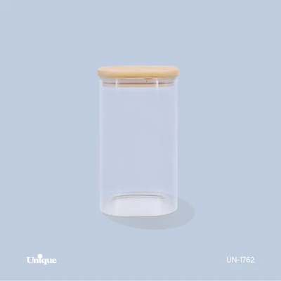 بانکه شیشه ای 17 سانتی برند یونیک Unique کد UN-1762 درب چوبی مربع