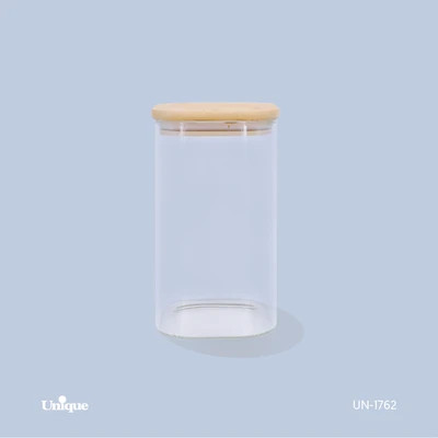 بانکه شیشه ای 17 سانتی برند یونیک Unique کد UN-1762 درب چوبی مربع