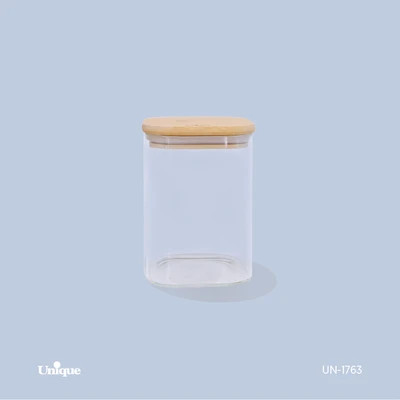 بانکه شیشه ای 13 سانتی برند یونیک Unique کد UN-1763 درب چوبی مربع