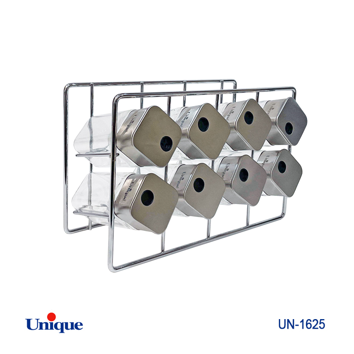 جا ادویه 8 تایی شیشه ای برند یونیک Unique کد UN-1625 جنس شیشه ای پایه فلزی